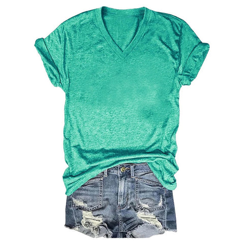 Solid Color V-Neck T-shirt Top