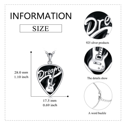 Sterling Silver Music Guitar Pick Pendant Necklace