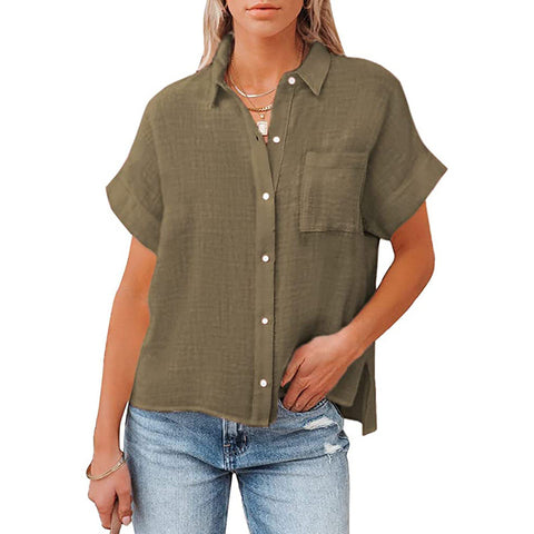 Summer Cotton Linen Short Sleeve Casual Top