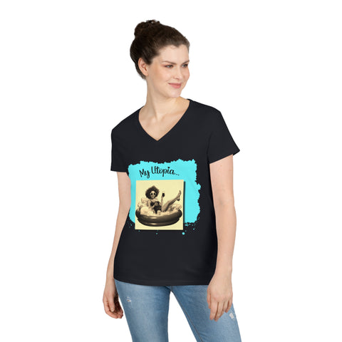 Ladies' V-Neck T-Shirt - Pool Day - Happy Hideaway