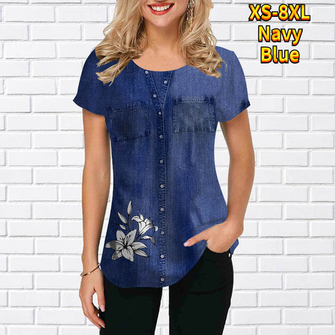 Denim Look Casual Loose Fashion Top