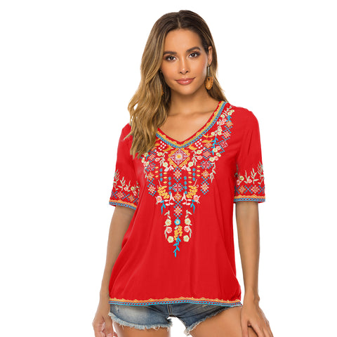 Embroidered V-neck Top