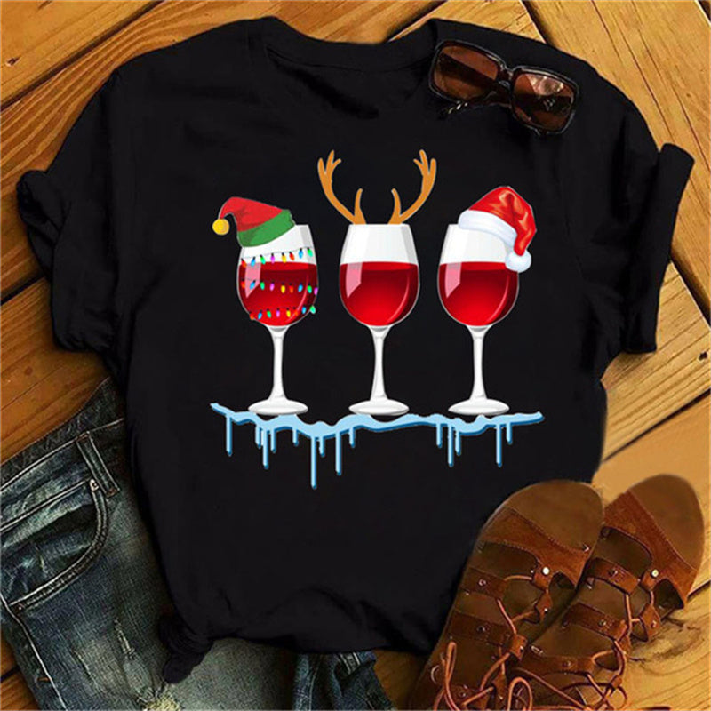 Christmas Humor Wine Glasses T-Shirt Tops