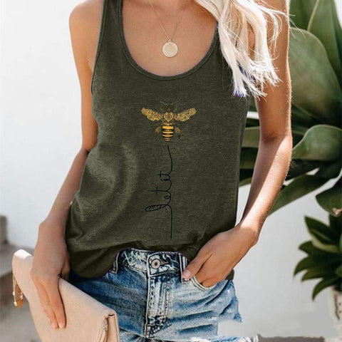 New Solid Color Stitching Bee Sleeveless T-Shirt Top