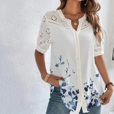 Fashion Breasted Lapel Short-sleeved Women's Top