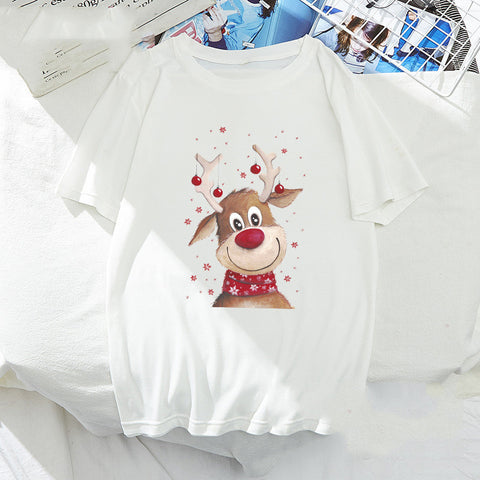 Christmas Santa Elk Short Sleeve Top