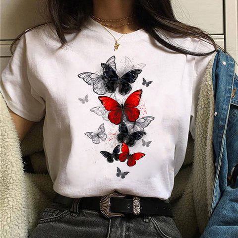 Fashion Women's Butterfly Print Short Sleeve T-Shirt