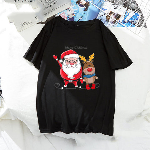 Christmas Santa Elk Short Sleeve Top