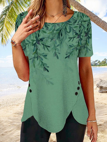 Fashion Petal Hem Crew Neck Short Sleeves Top