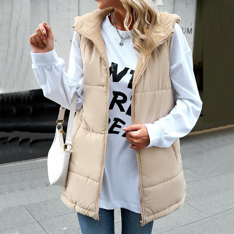 Winter Vest Mid-length Hooded Jacket With Pockets