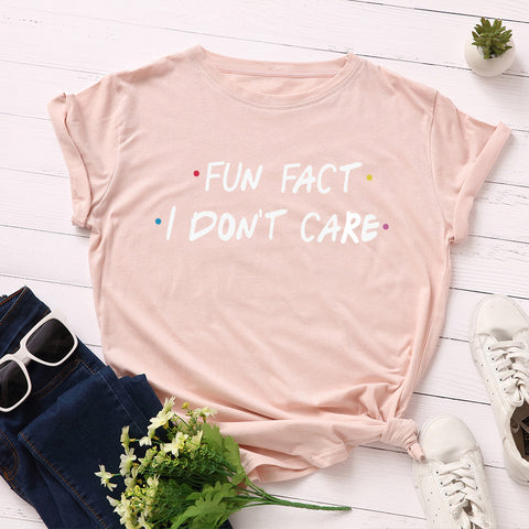 I Don't Care Round Neck Short Sleeve Cotton Top