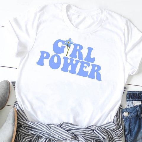 Girl Power Round Neck Short-sleeved Top