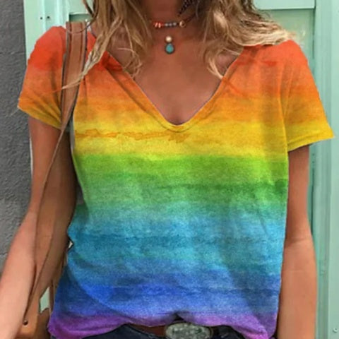 Rainbow Casual Short Sleeve Top