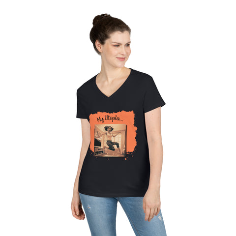 Ladies' V-Neck T-Shirt - Jump Dancing - Fashionably Cozy