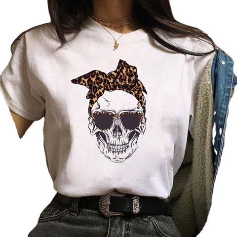 Women's Floral Skull Trendy T-Shirt