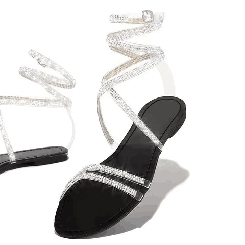 Flat Back Strap Colored Crystal Sandals