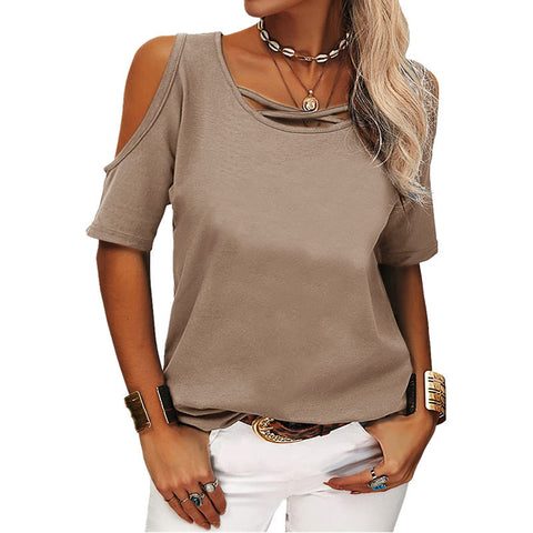 Solid Color Off The Shoulder Short Sleeved Top