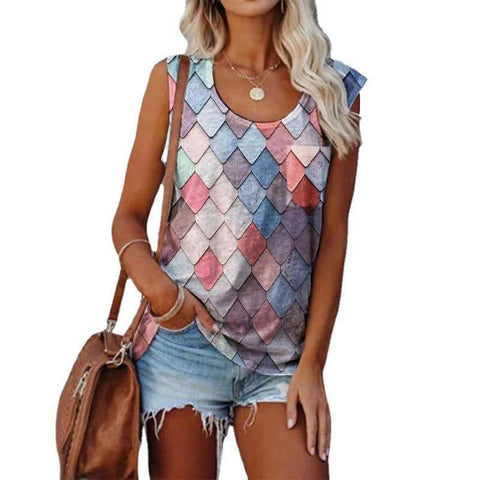 Women's Round Neck Top Pocket Sleeveless Top