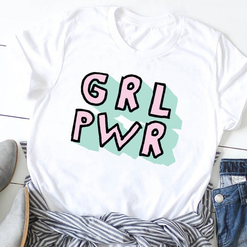 Girl Power Round Neck Short-sleeved Top