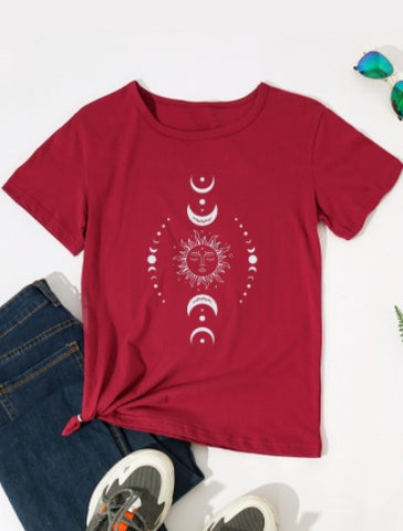 Sun Moon Casual Short Sleeve Top