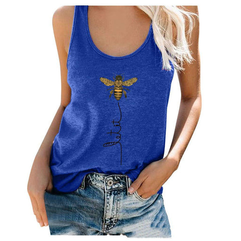 New Solid Color Stitching Bee Sleeveless T-Shirt Top