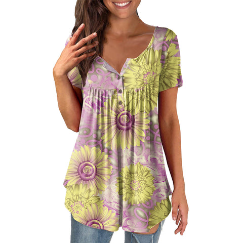 Printed Ruffled Tunic Pullover Short Sleeve