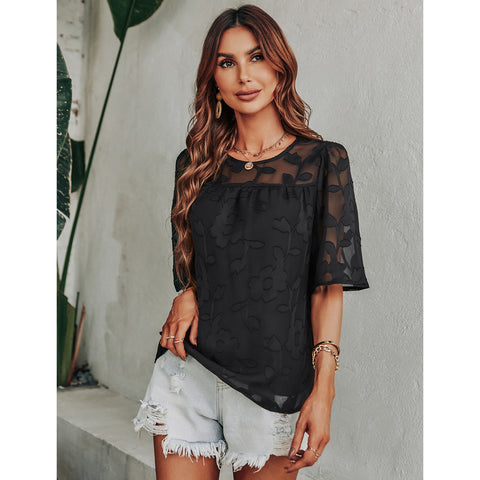 Loose Chiffon Lace Overlay Top