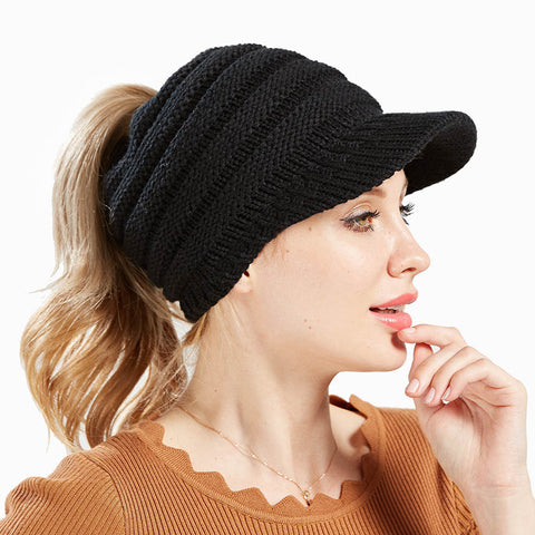 Ponytail Beanie Hats Soft Knit Caps