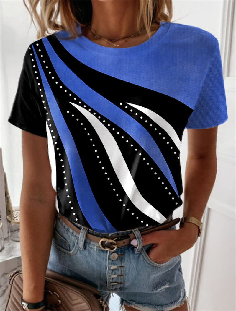 Geometric Printi Short-Sleeved Round Neck Top