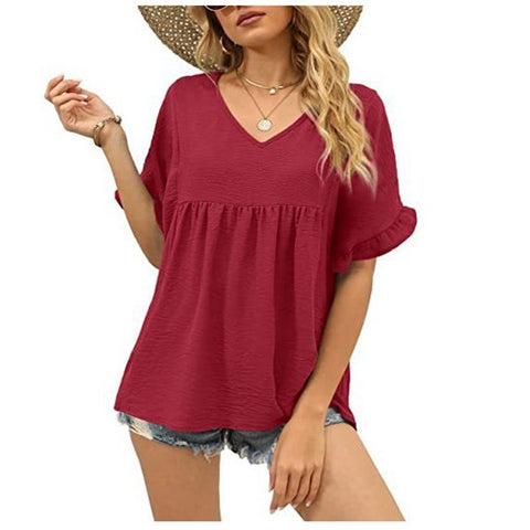 Casual Ruffled Pleated Loose Top