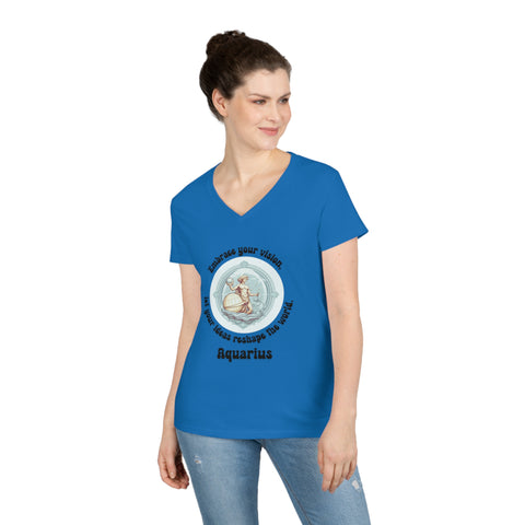 Ladies' V-Neck T-Shirt - Aquarius - Embrace your vision, let your ideas reshape the world