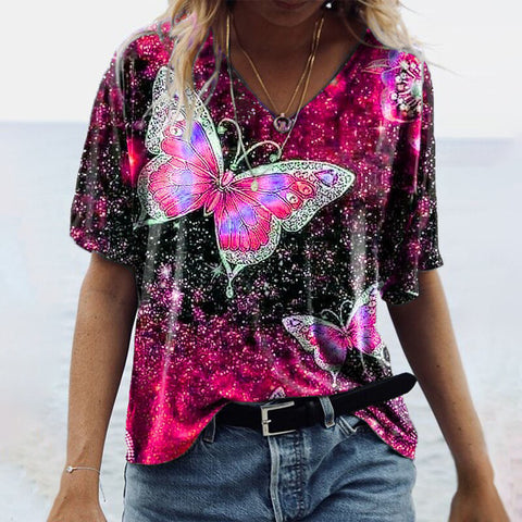 Butterfly Multi Color Short-sleeved T-shirt Women's Top