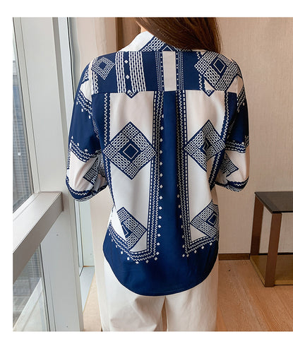 Blue Printed Shirt Women's Long Sleeve