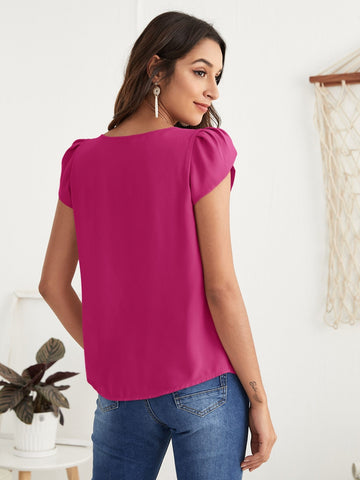 Chiffon Solid Multi Color Short-sleeved Round Neck Top