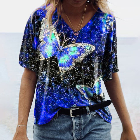 Butterfly Multi Color Short-sleeved T-shirt Women's Top