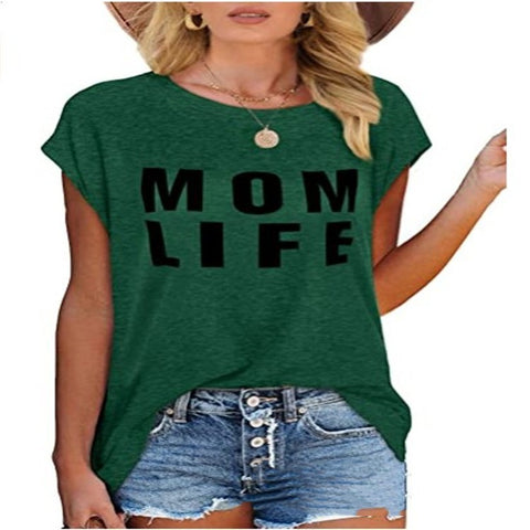 Mom Life Casual Cotton Round Neck Short Sleeve Top