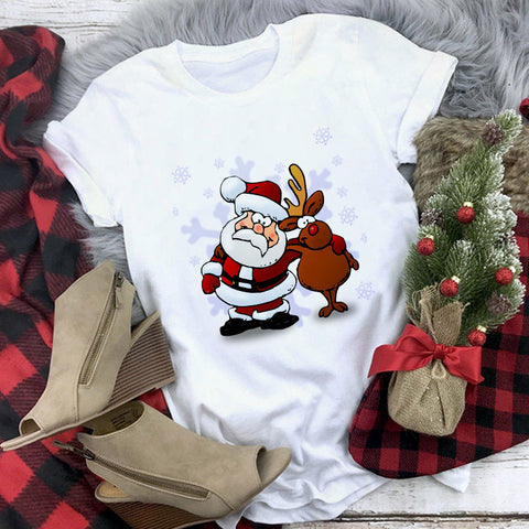 Christmas Multi Design Print Crew Neck T-shirt Top