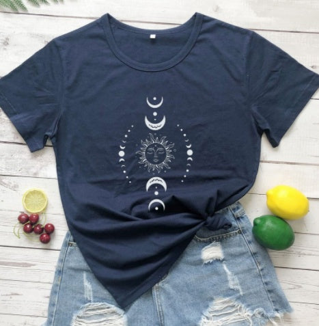 Sun Moon Casual Short Sleeve Top