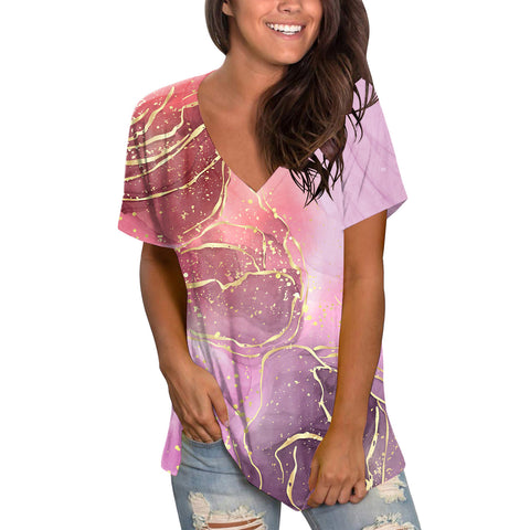 V-Neck Printed Short Sleeve Top