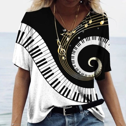 Musical Note Piano Short Sleeve Top