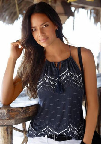 Casual Round Neck Zig Zag Tank