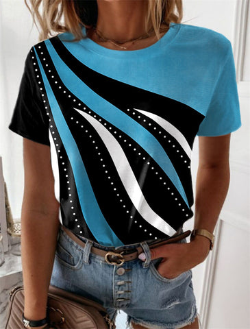 Geometric Printi Short-Sleeved Round Neck Top