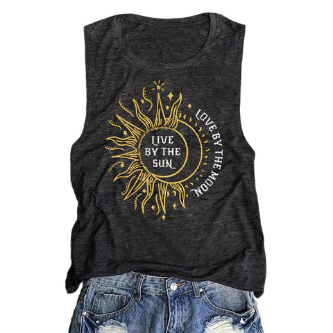 Ladies Sunflower Round Neck Sleeveless T-shirt Top