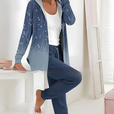 Jacket Print with Solid Color Pants Two-piece Set