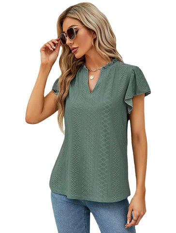 Jacquard V-neck Short Sleeve Top