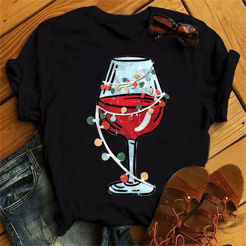 Christmas Humor Wine Glasses T-Shirt Tops