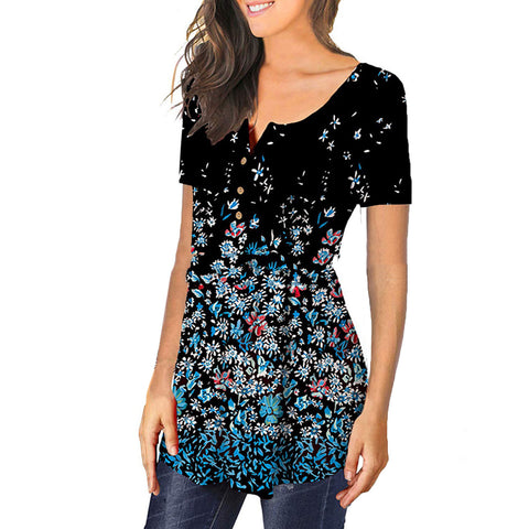 Polka Dot and Flower Print  Women's Short Sleeve Tunic