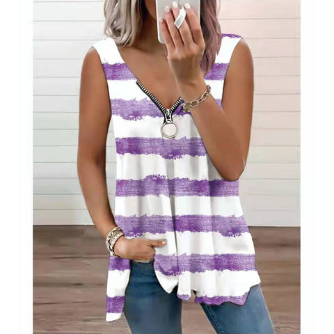 Striped Zip Top Sleeveless Tank