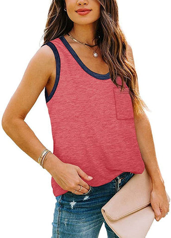 Solid Color Contrasting Color Tank Top