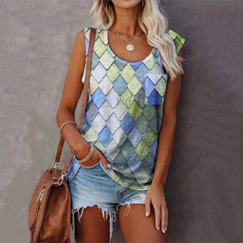 Women's Round Neck Top Pocket Sleeveless Top